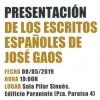 Presentación de los escritos españoles de José Gaos